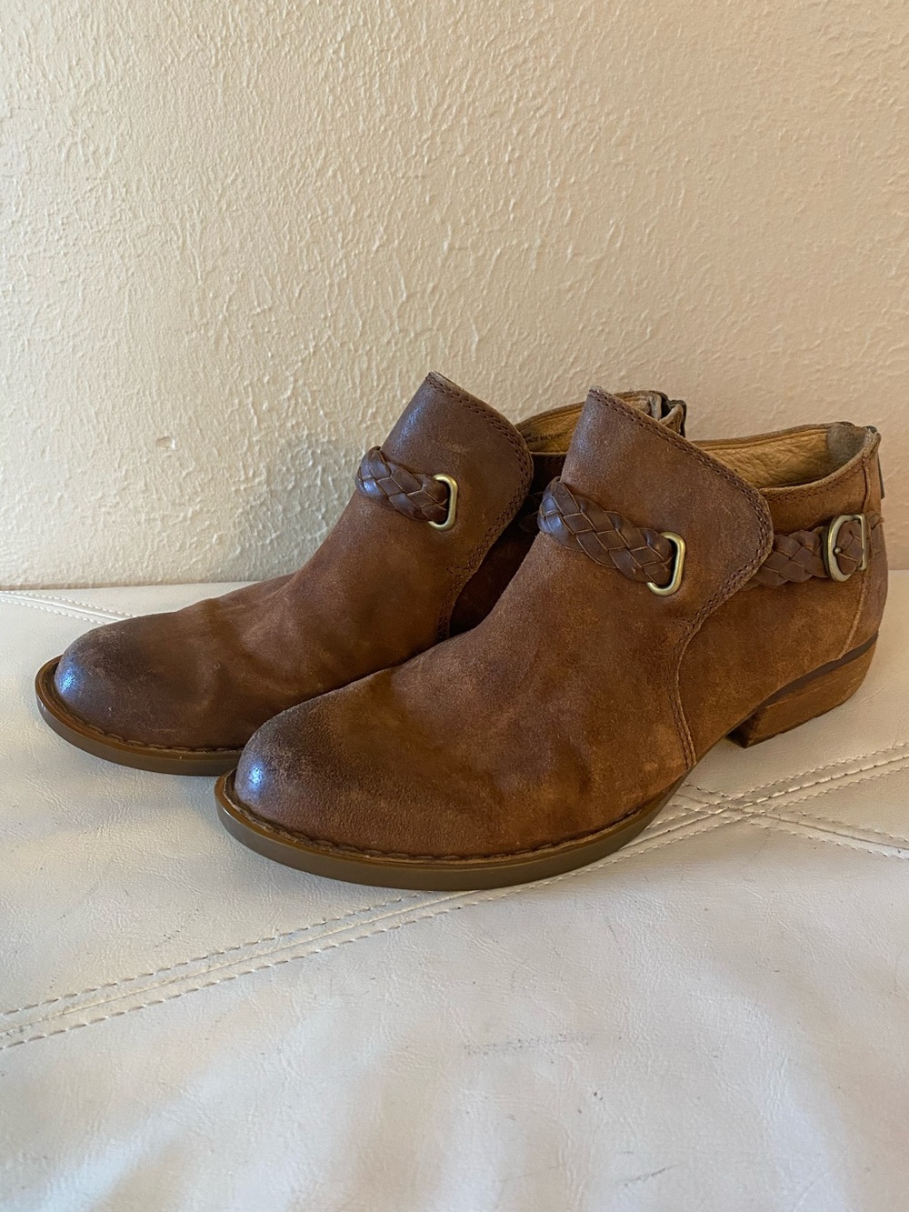 Born Sylvia Ankle Boot Leather Suede Western Booties Brown Size 8.5